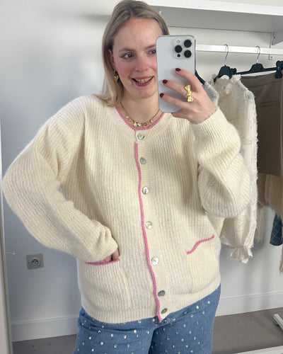 Lola Cardigan Cream Fuchsia