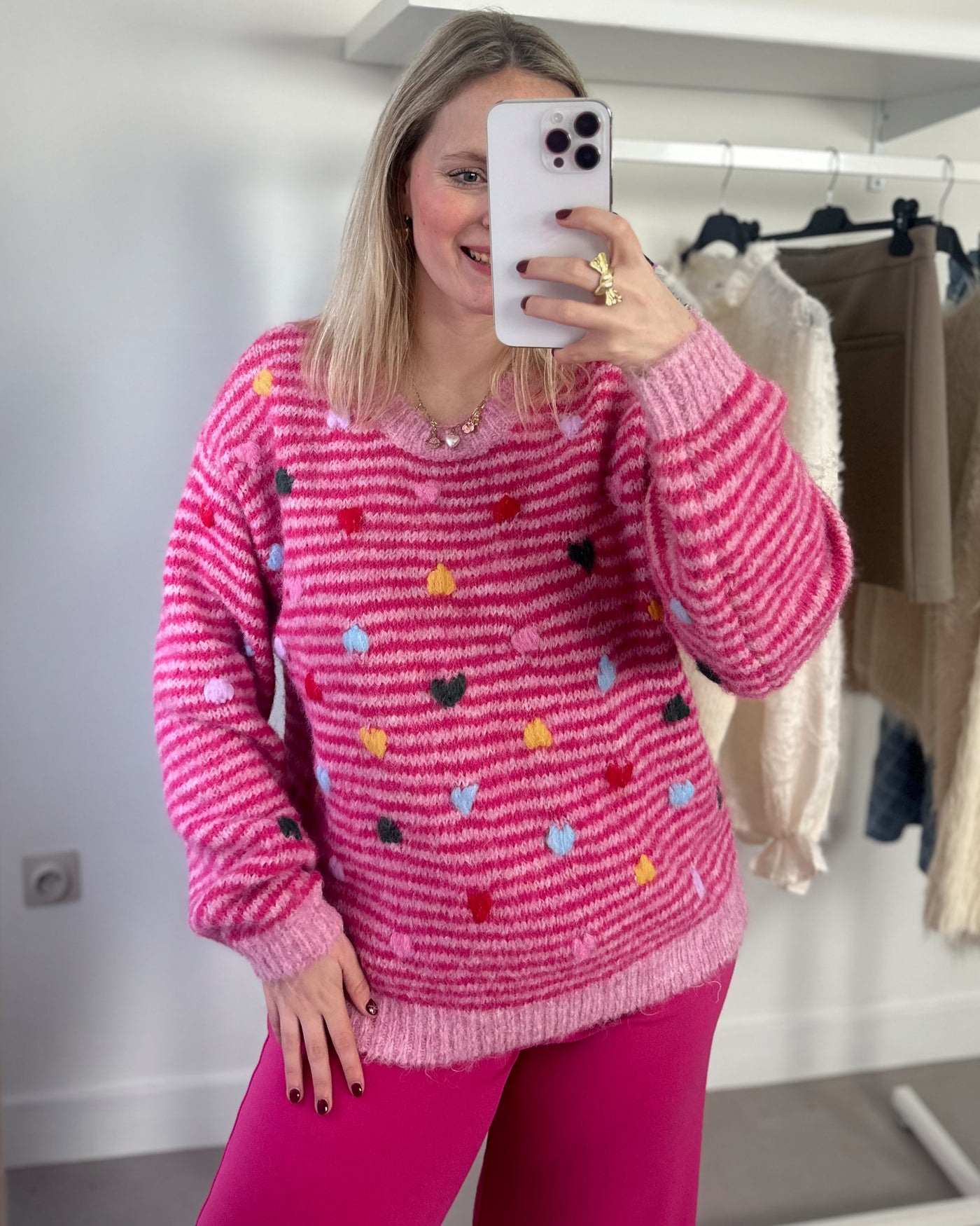 Striped Knit Pink Hearts