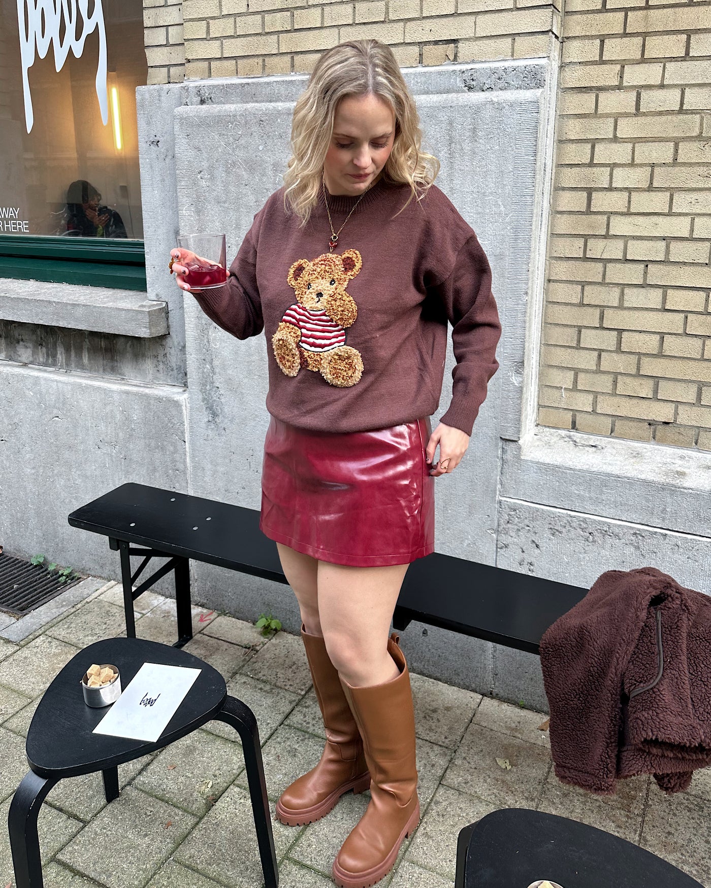 Faux Leather Skort Bordeaux