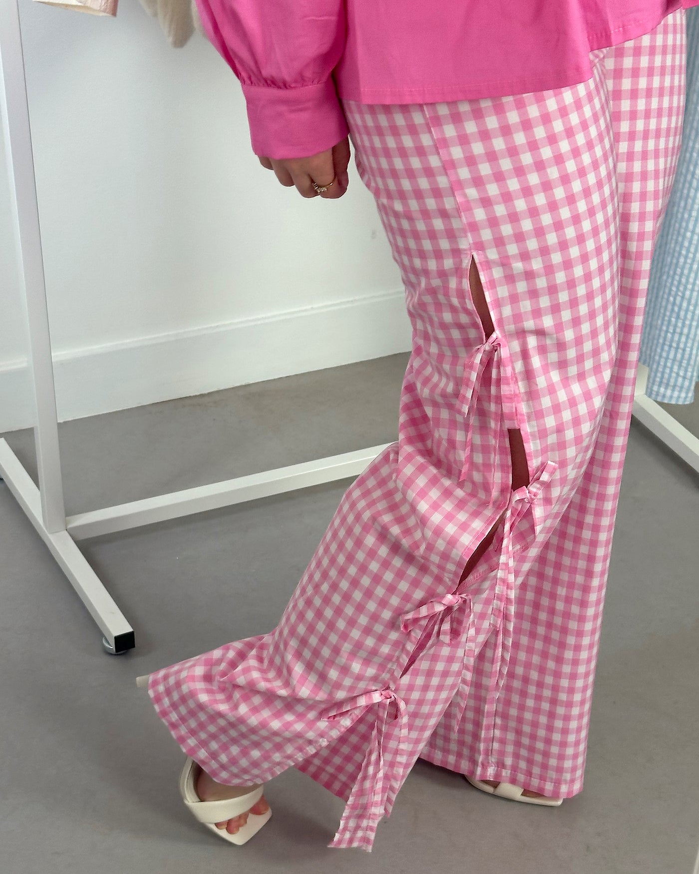 Checked Bow Pants Pink