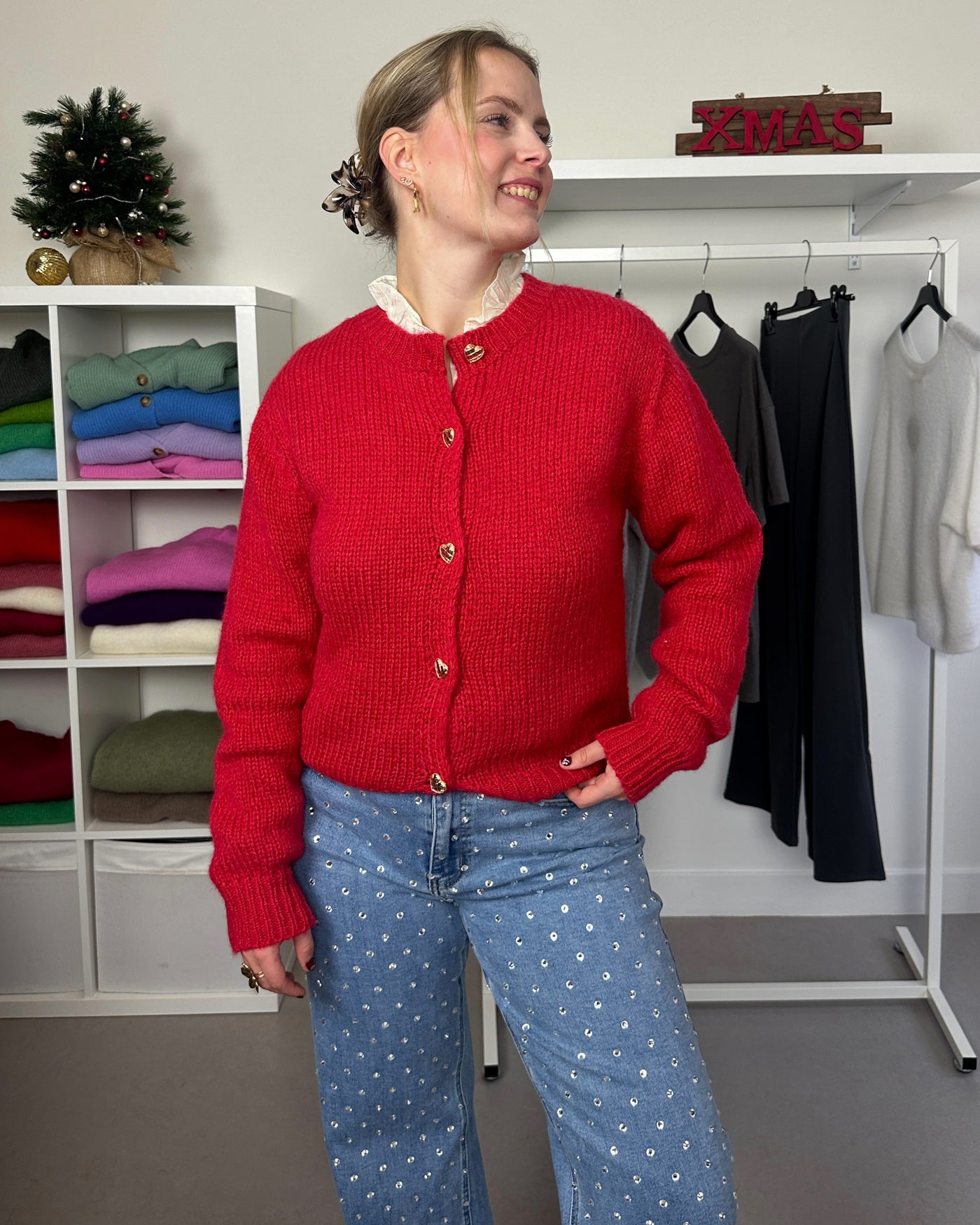 Cherry Red Hearts Cardigan