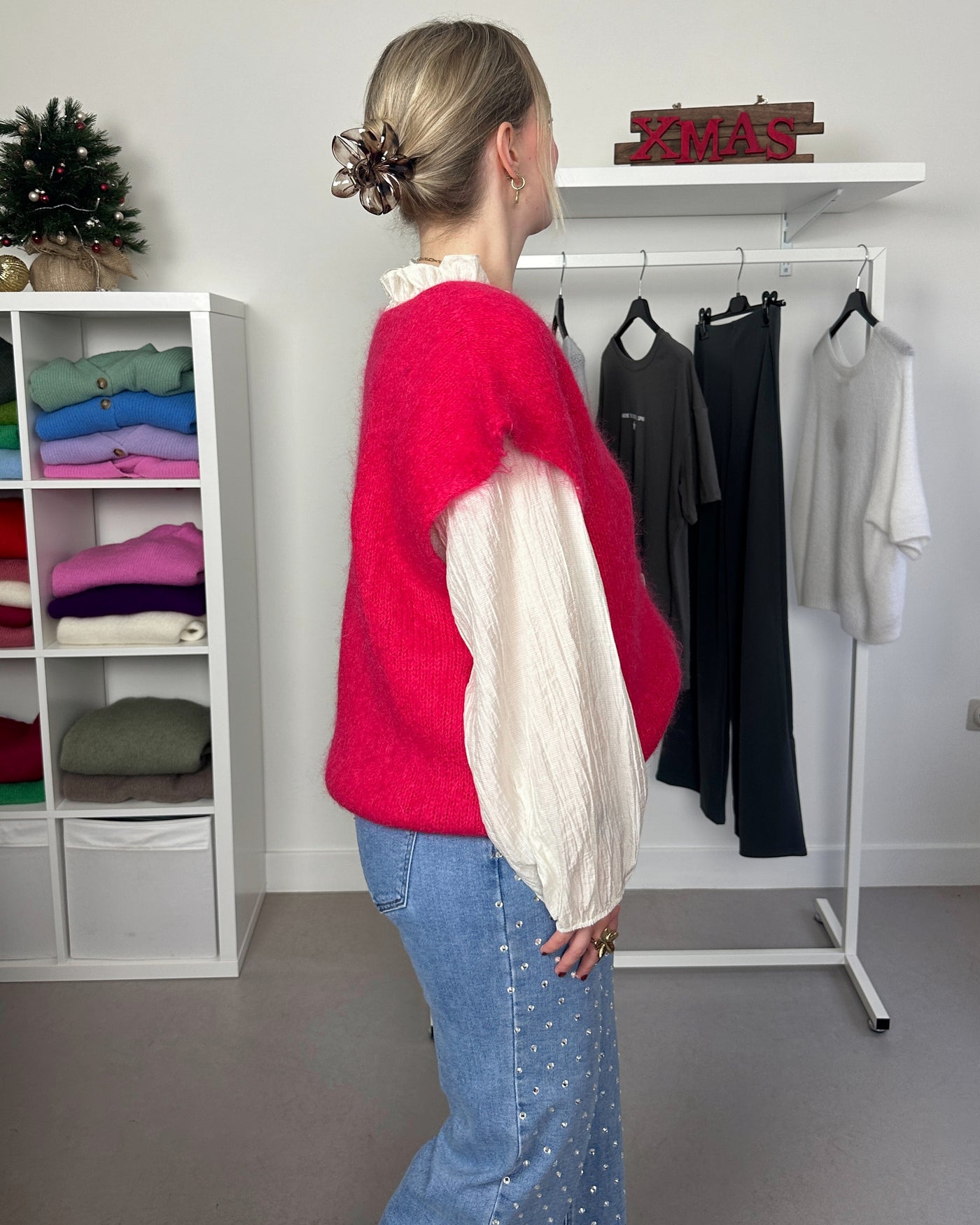 Sleeveless Cardigan Coral Red