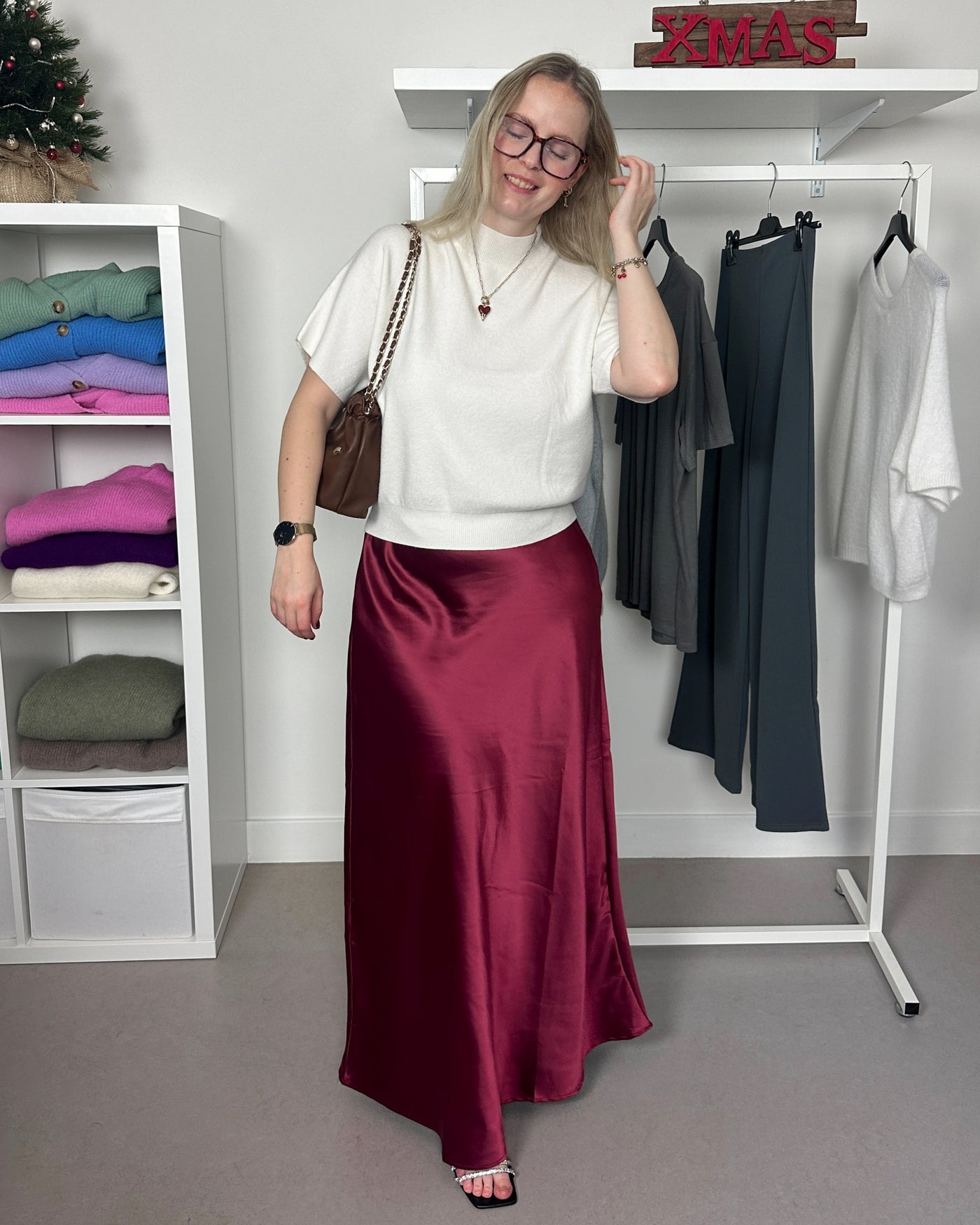 Bordeaux Satin Skirt