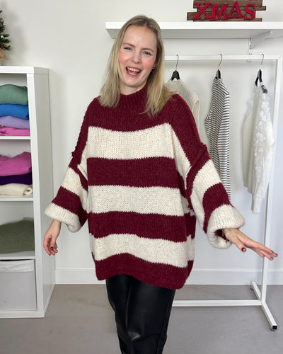 Oversized Striped Knit Bordeaux White