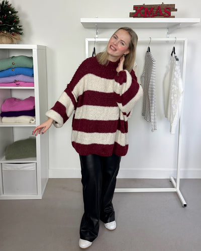 Oversized Striped Knit Bordeaux White