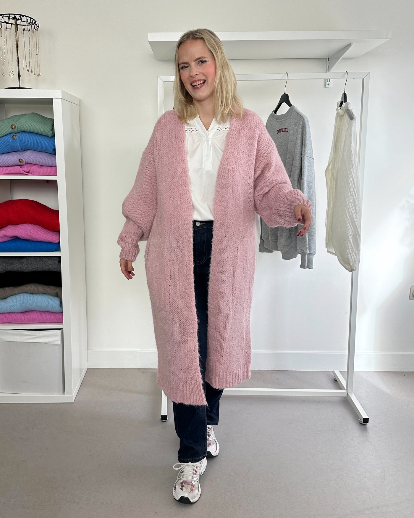 Lange cardigan Roze - long