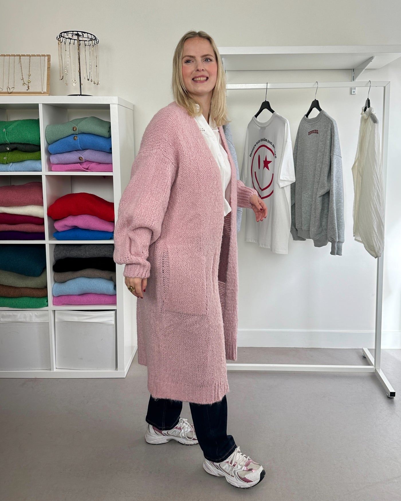 Lange cardigan Roze - long