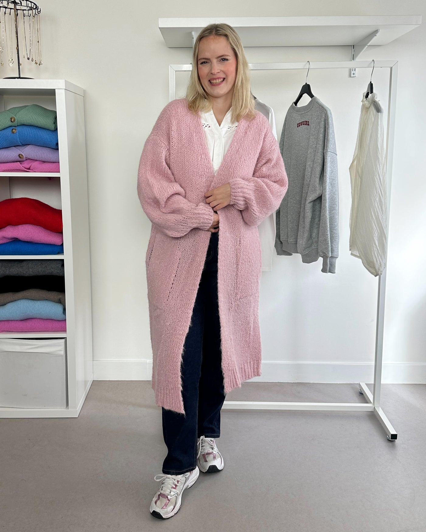 Lange cardigan Roze - long