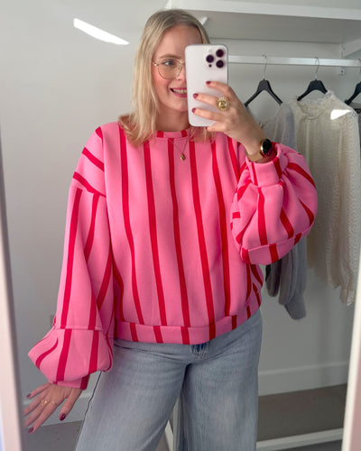 Hallie Sweater Pink Red Stripe