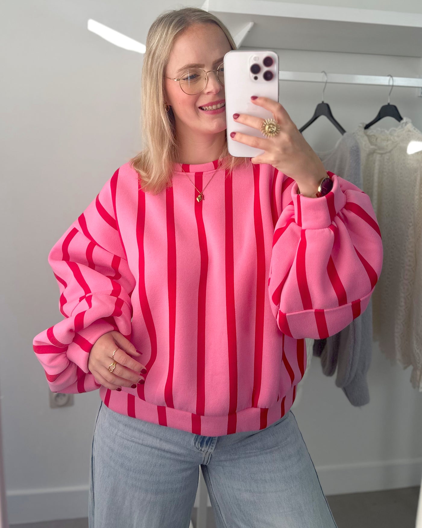 Hallie Sweater Pink Red Stripe