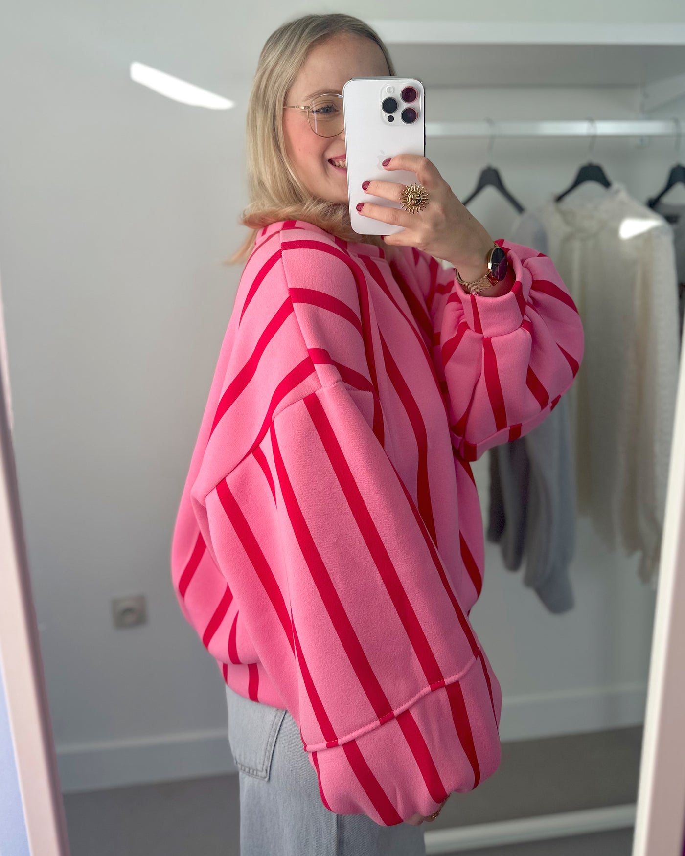 Hallie Sweater Pink Red Stripe